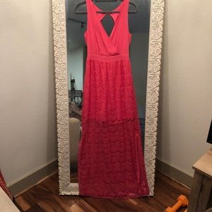 Pink maxi dress with lace bottom skirt